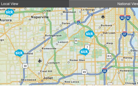 Cough map for Orland Park, Chicago Ridge, and Chicago South Suburbs. 
